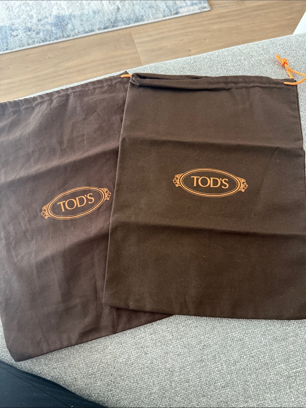 TOD'S Brown Drawstring Dust Bags with Orange Logo